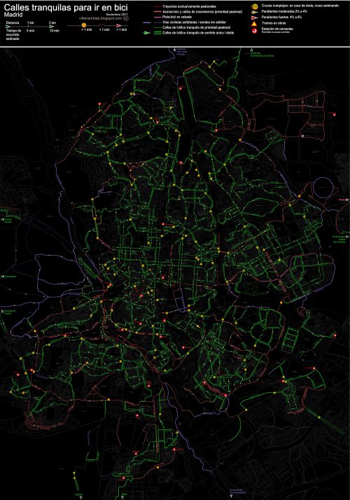 Mapa de calles tranquilas para ir en bici por Madrid