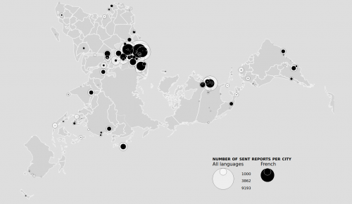 Captura de pantalla de Dymaxion world map with proportional circles and automatic legend in D3.js v5