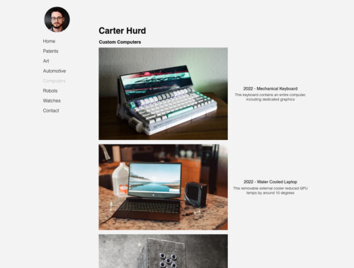 Screenshot of https://www.carterhurd.com/computers that shows a mosaic of the custom computers that Carter Hurd has built.