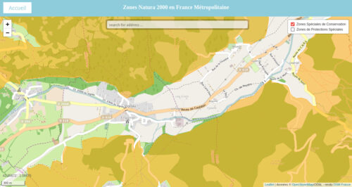 Captura de pantalla de mapa de zonas Natura 2000 en Francia