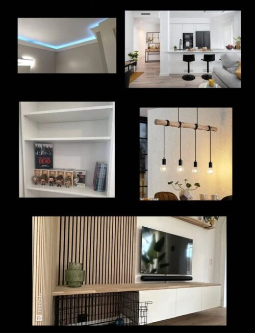 Mosaico de fotos de espacios de una casa Neopaquista.