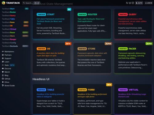 Captura de pantalla de tanstack.com