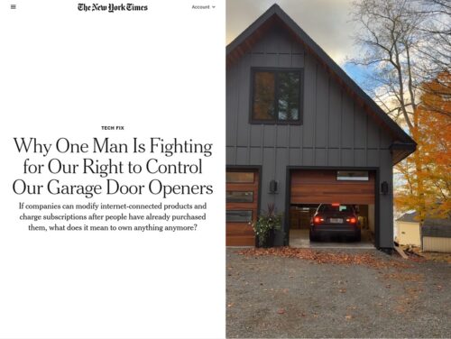 Captura de pantalla del reportaje "Why One Man Is Fighting for Our Right to Control Our Garage Door Openers"